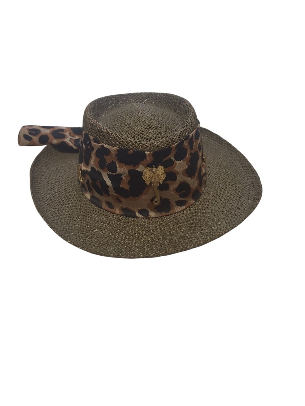 NWOT Carroll Reed Beige Safari Leopard Print Band Woven Hat One Size